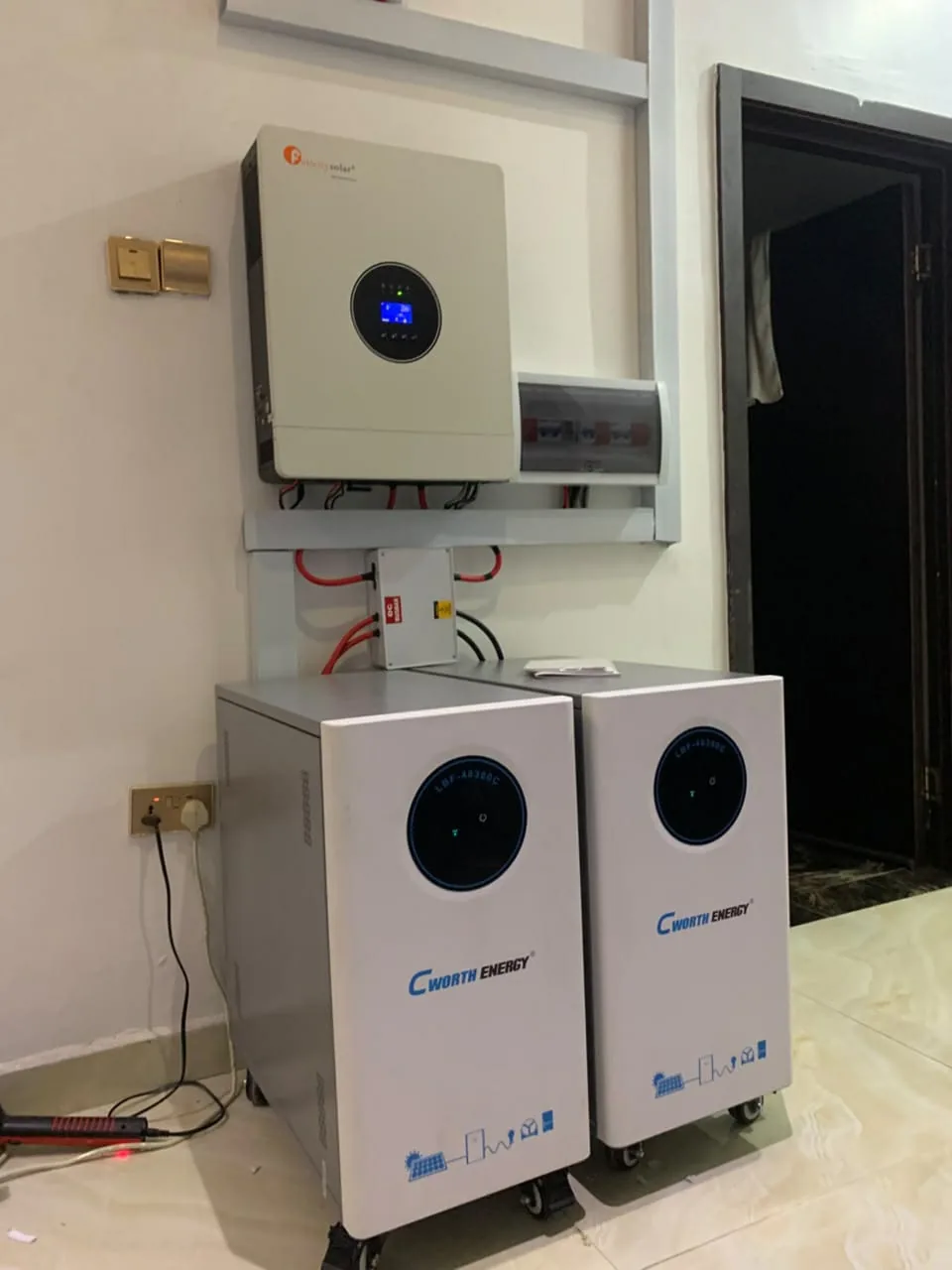 Solar energy storage and inverter equipment installed indoors