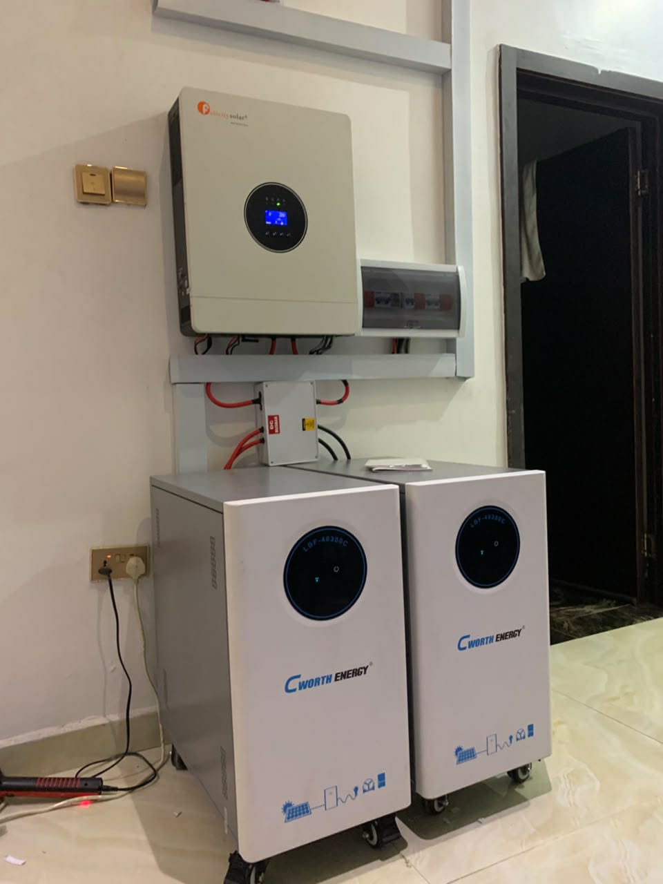 Solar energy storage and inverter equipment installed indoors